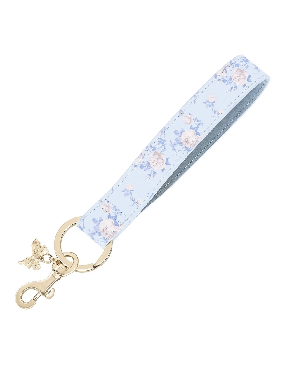 LoveShackFancy Light Blue Floral Wristlet with Gold Hardware